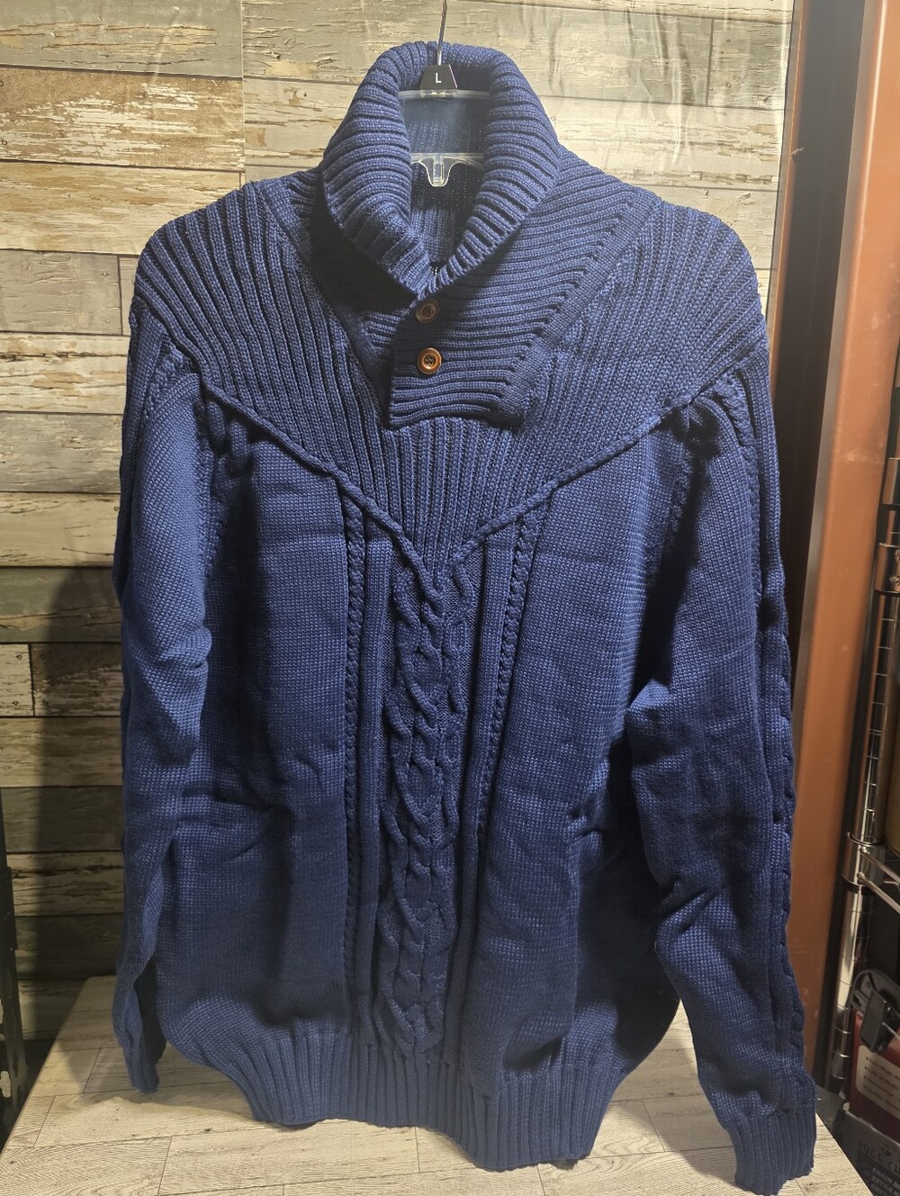 Men's Shawl Collar Cable Knit Sweater - Navy